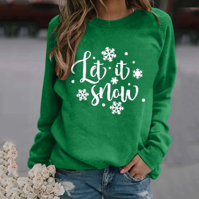 Pntutb - Sudadera de manga larga con estampado de Navidad y cuello redondo para mujer, blusa informal, tops Pntutb Pntutb-657