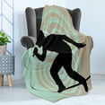 thumbnail image 4 of Hip Hop Soft Flannel Fleece Blanket, Rap Musician with Microphone Silhouette Singing at the Stage Theme Funky Backdrop, Cozy Plush for Indoor and Outdoor Use, 70" x 90", Multicolor, by Ambesonne, 4 of 5