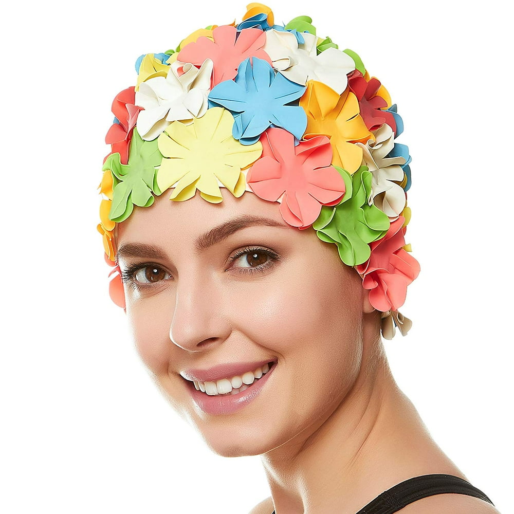 Beemo Floral Petal Swim Cap for Women Retro Style Vintage Bathing Cap