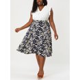 thumbnail image 2 of Women's Plus SizeLine Midi Skirt Boho Chic Ruffled Hem Floral Wrap Skirt Dark Blue 1X, 2 of 6