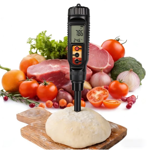Samovi Food PH Meter, Soil Dough PH/Temperature Detector, Digital PH Tester with High Accuracy Probe, Handheld Food pH Test Pen for Dough, Bread, Fruits, Meat, Cheese, Solid Samples, Soil and Water
