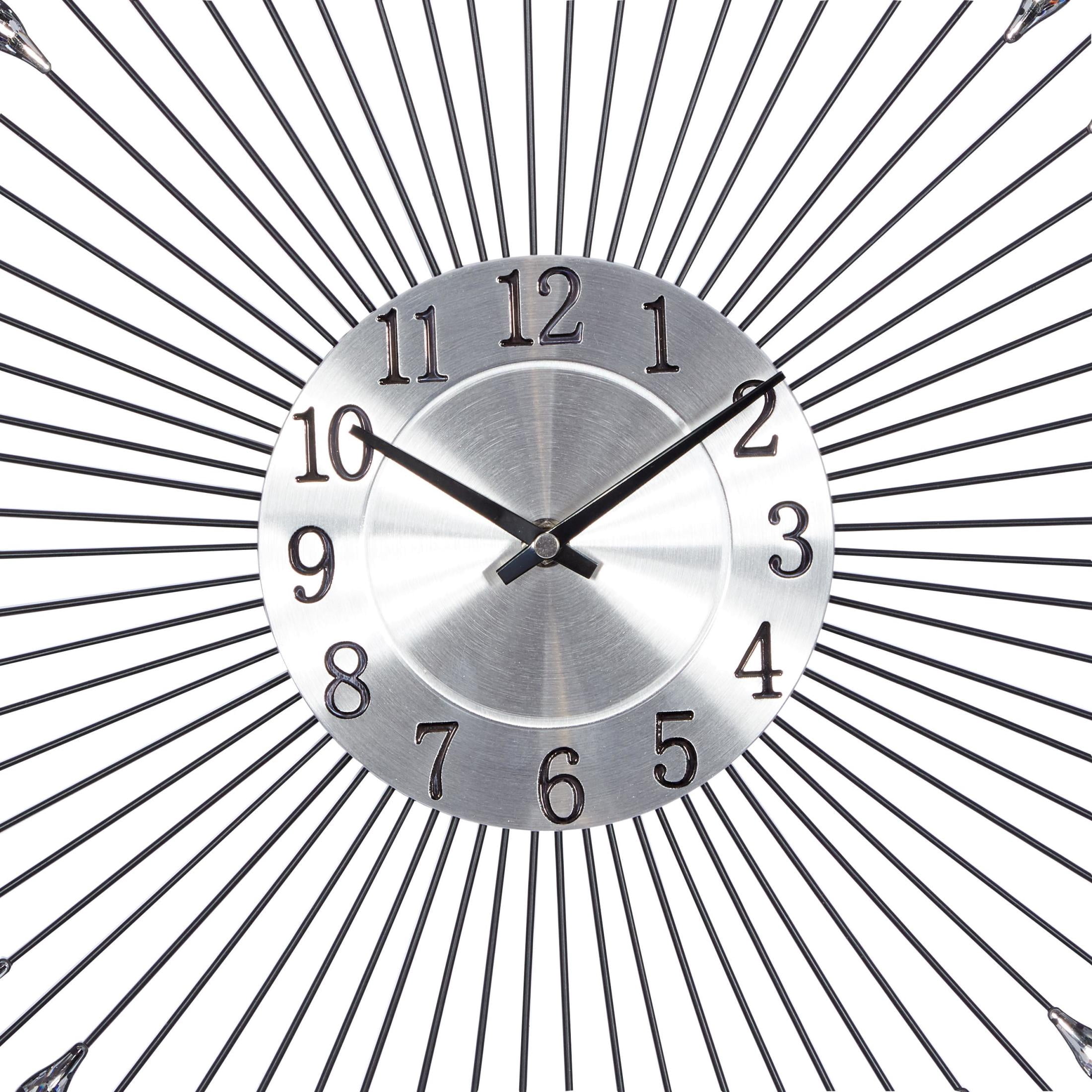 DecMode 23" Silver Metal Starburst Wall Clock with Crystal Embellishment