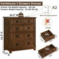 thumbnail image 2 of Joaxswe Tall Dresser Wood 5 Drawer Dressers for Bedroom Set of 2, Wood Chest of Drawers, Rustic Storage Cabinet, Brown, 2 of 5