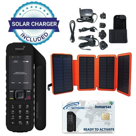 SatPhoneStore Inmarsat IsatPhone 2.1 Satellite Phone Hiker Package with Solar Charger and Blank Prepaid SIM Card Ready for Easy Online