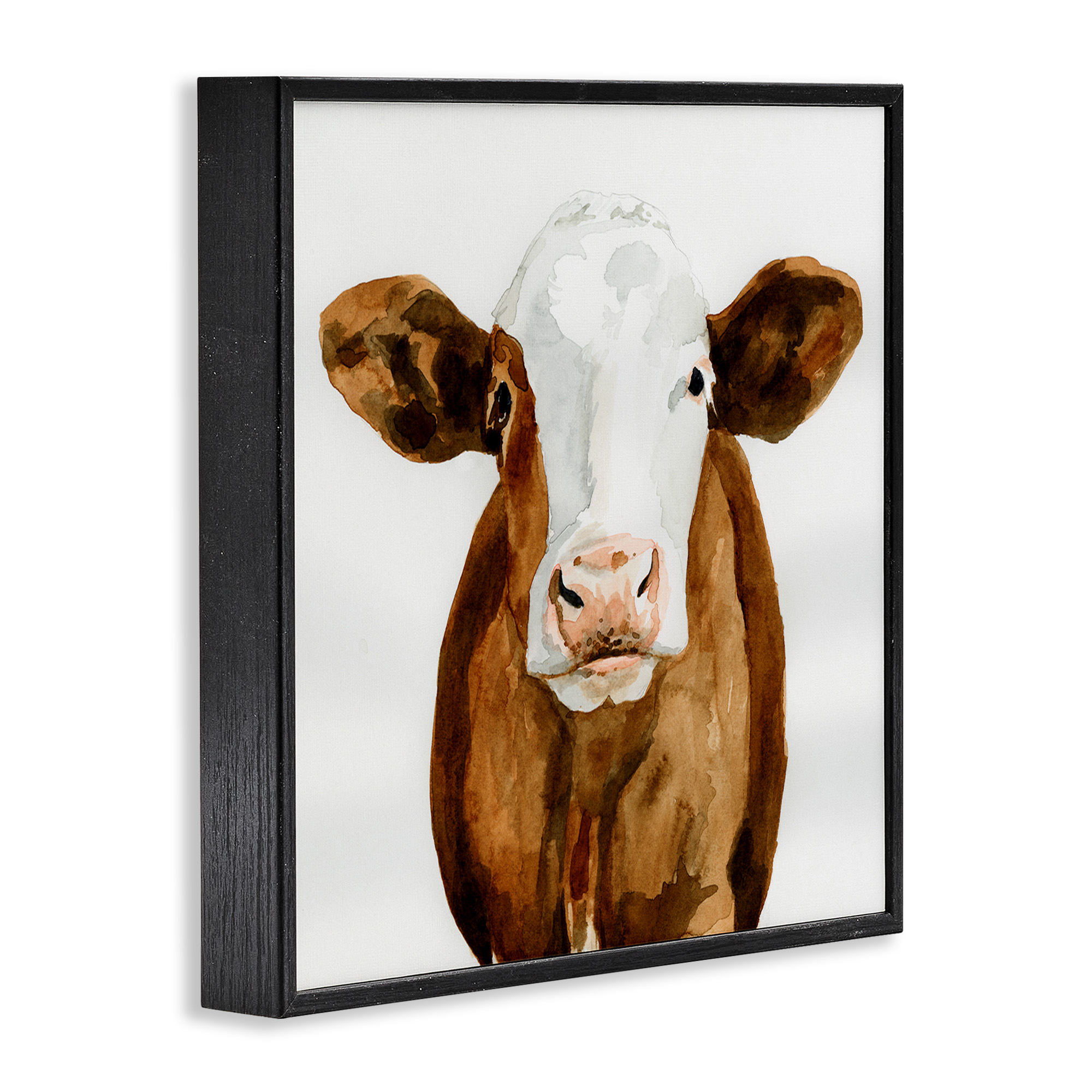 Stupell Industries Country Cow Minimal Portrait Animals & Insects Painting Black Framed Art Print Wall Art, 24 x 24