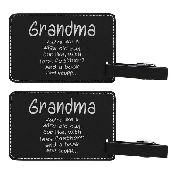 ThisWear Gifts for Grandma Like Wise Old Owl Less Feathers Beak and Stuff 2-pack Laser Engraved Leatherette Luggage Tags Black