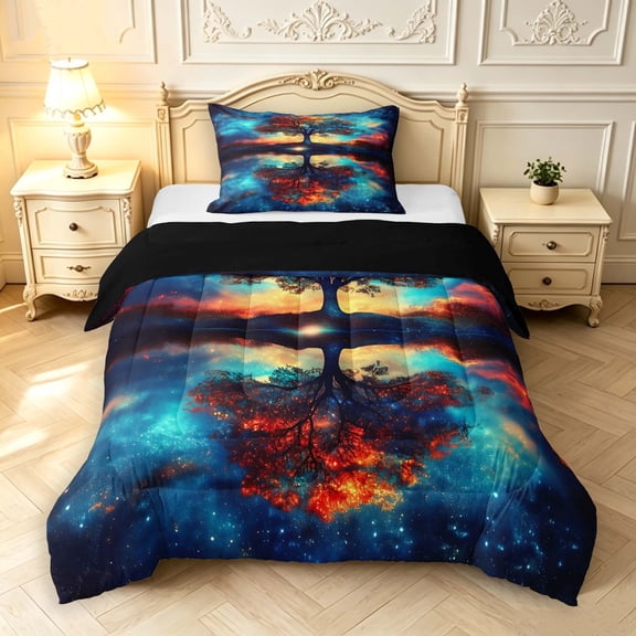 Homewish Tree Of Life Botanical Art Twin Comforter Sets,Watercolor Gradient Bedding Set,Black Reversible,2-Piece,1 Comforter and 1 Pillowcase