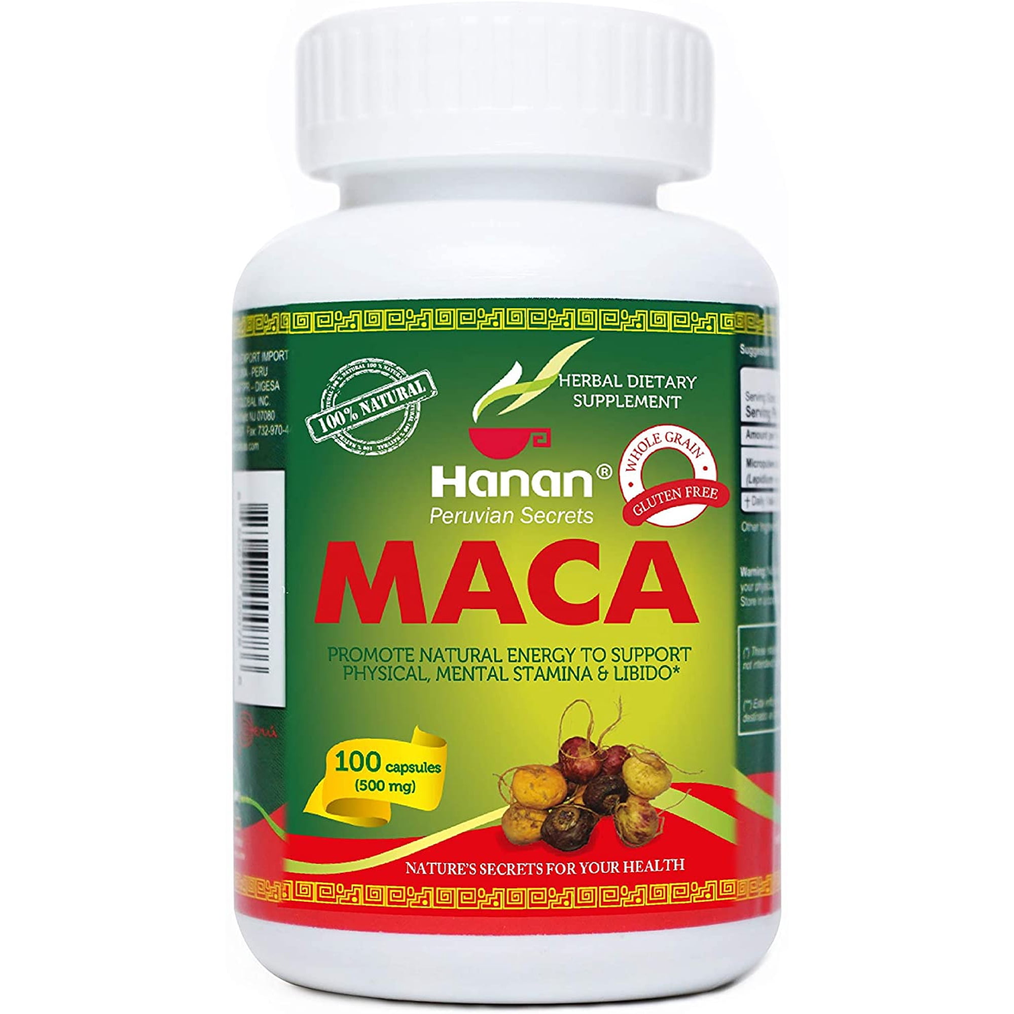 Hanan Peruvian Maca Root | 100 Capsules | Naturally Promotes Physical and Mental Energy