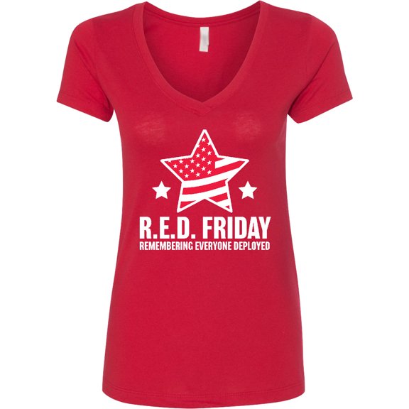 Inktastic Red Friday Remembering Everyone Deployed with Red American Flag Women's V-Neck T-Shirt