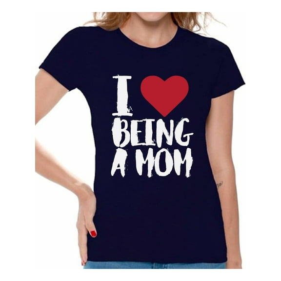 Awkward Styles Women's I Love Being A Mom Heart Graphic T-shirt Tops White Mother's Day Gift