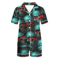 thumbnail image 6 of Feancey Women Halloween Pjs Sets Short Sleeve Button Down Sleepwear Funny Cute Ghost Print Pajama Two Piece Loungewear 2 Piece Set Birthdal Gifts Blue XXL, 6 of 7