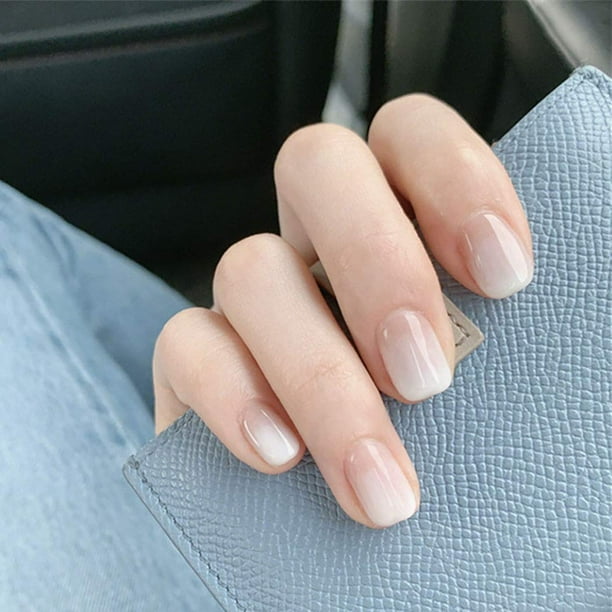 Short Press On Nails White Square Fake Nails Glossy False Nails French Full Cover Acrylic Nails Gradient Nail Tips For Women And Girls Walmart Com Walmart Com