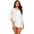 thumbnail image 3 of EKOUAER Women's Beach Bikini Cover-up Long Roll-up Sleeve Beach Shirt Bathing Suit Cover Up, 3 of 6