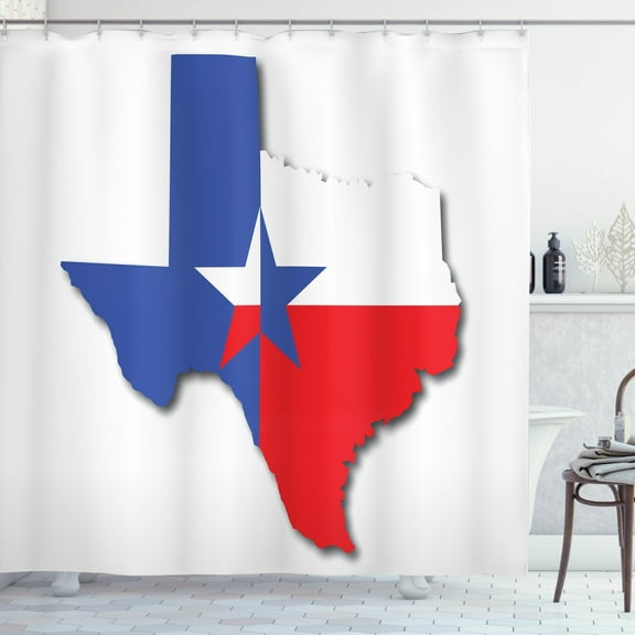Texas Star Shower Curtain, Outline of the Texas Map American Southwest Austin Houston City, Fabric Bathroom Set with Hooks, 69W X 75L Inches Long, Vermilion White Violet Blue, by Ambesonne