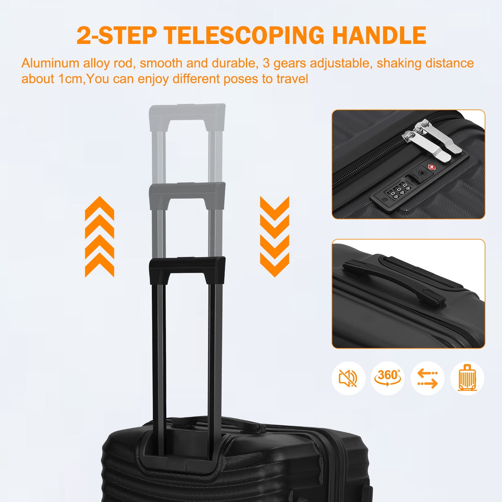 Horizontal Stripe Luggage ABS 3-Piece Set (20"+24"+28") Black