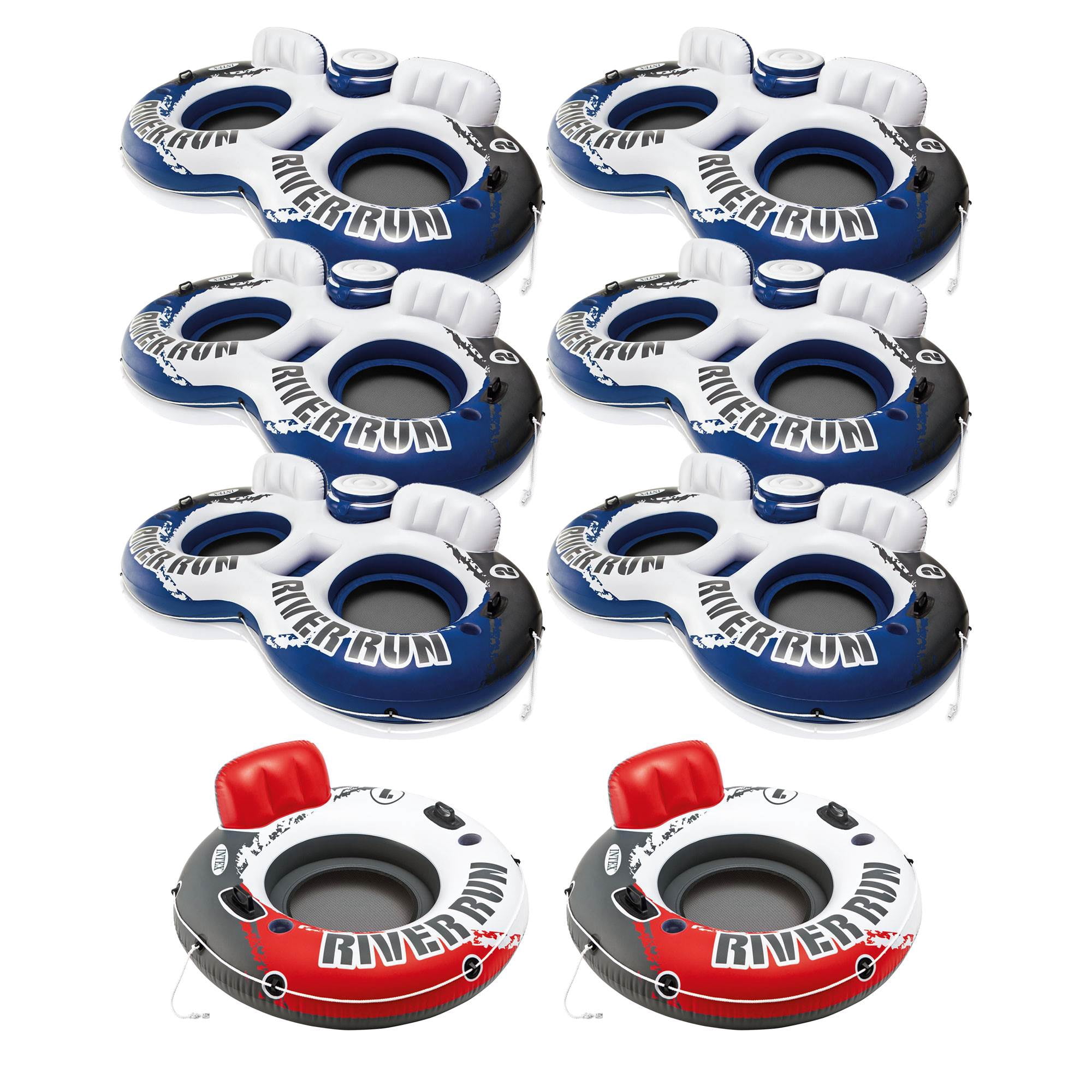Intex River Run 2 Inflatable 2 Person River Float (6 Pack) + Single Tube (Pair)