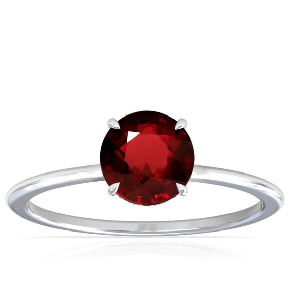GemsNY July Birthstone - Petite Prong Set Round Ruby Hidden Halo Ring (Grade - AAA | 1.14cttw)