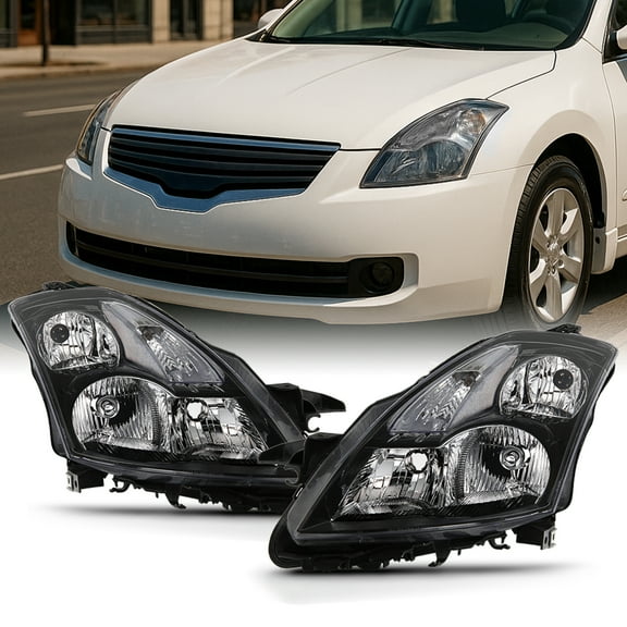 AKKON - Fits 2007 2008 2009 Altima Sedan Driver & Passenger Both Side Halogen Headlights Headlamps Black