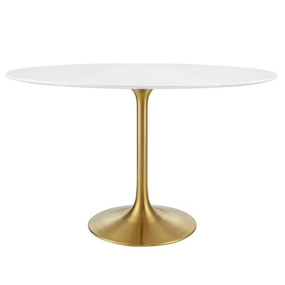 Pemberly Row 48" Oval Wood & Metal Dining Table in Gold and White