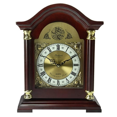 Oak Mantel - GHP Redwood oak Finish Wood Glass Antique Roman Numerals Mantel Clock with 4 Chimes