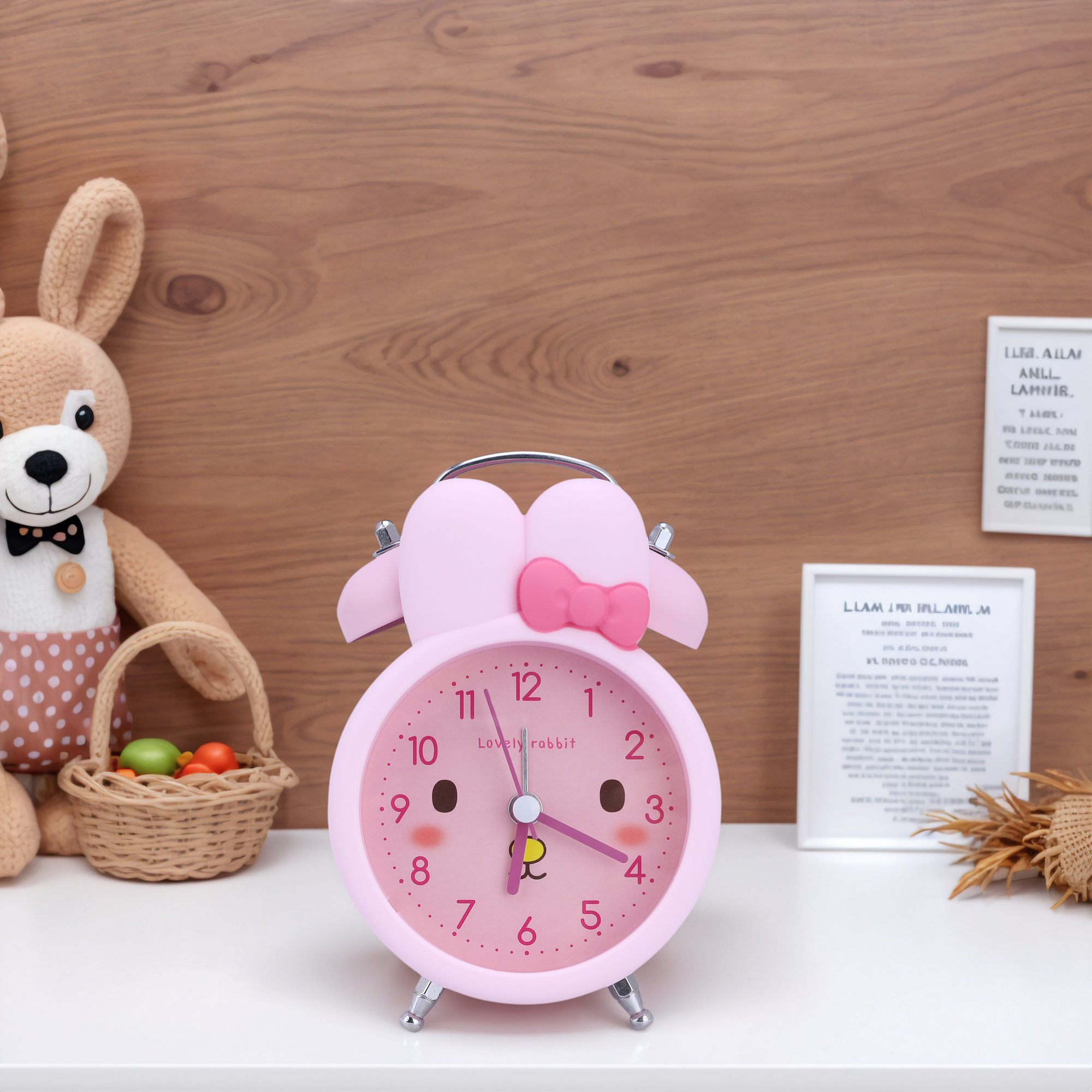 Unique Bargains Mechanical Loud Alarm Clock with Bunny Design Pink 3.5"L x 2.2"W x 5.1"H