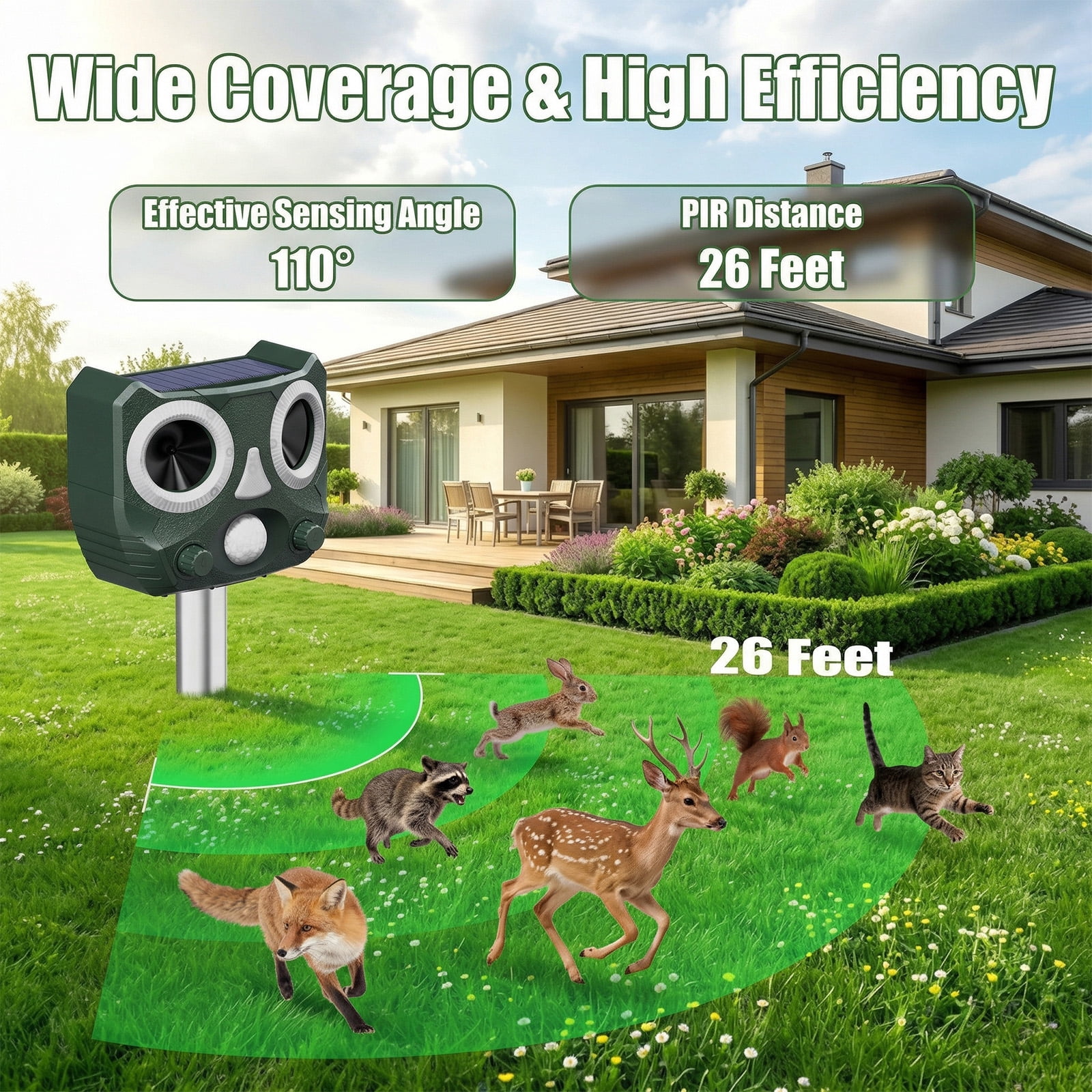 2026 Upgraded Solar Ultrasonic Animal Repellent Outdoor, Cat Squirrel Deer Repellent Devices with Waterproof Animal Deterrent for Garden Yard Farm