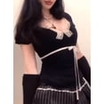 thumbnail image 3 of vera natura Women T-shirt, Short Sleeve Bow Lace Trim Tie-up Slim Fit Summer Tops Streetwear for Casual Daily, 3 of 7
