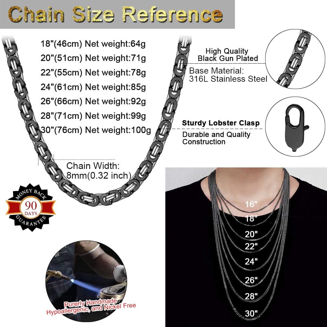 ChainsHouse Men's Flat Byzantine Necklace Stainless Steel Chain 10mm Width Thick Trendy Birthday Christmas Valentines Jewelry Gift, 22"