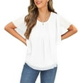 thumbnail image 4 of Rezuofi 1 Pcs Summer Casual Loose Round Neck Chiffon Flowy Tops Blouses for Women, 4 of 7