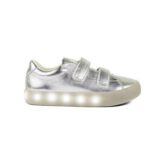POP SHOES Big Kid's Holiday Velcro Light Up Sneakers, Silver, 3