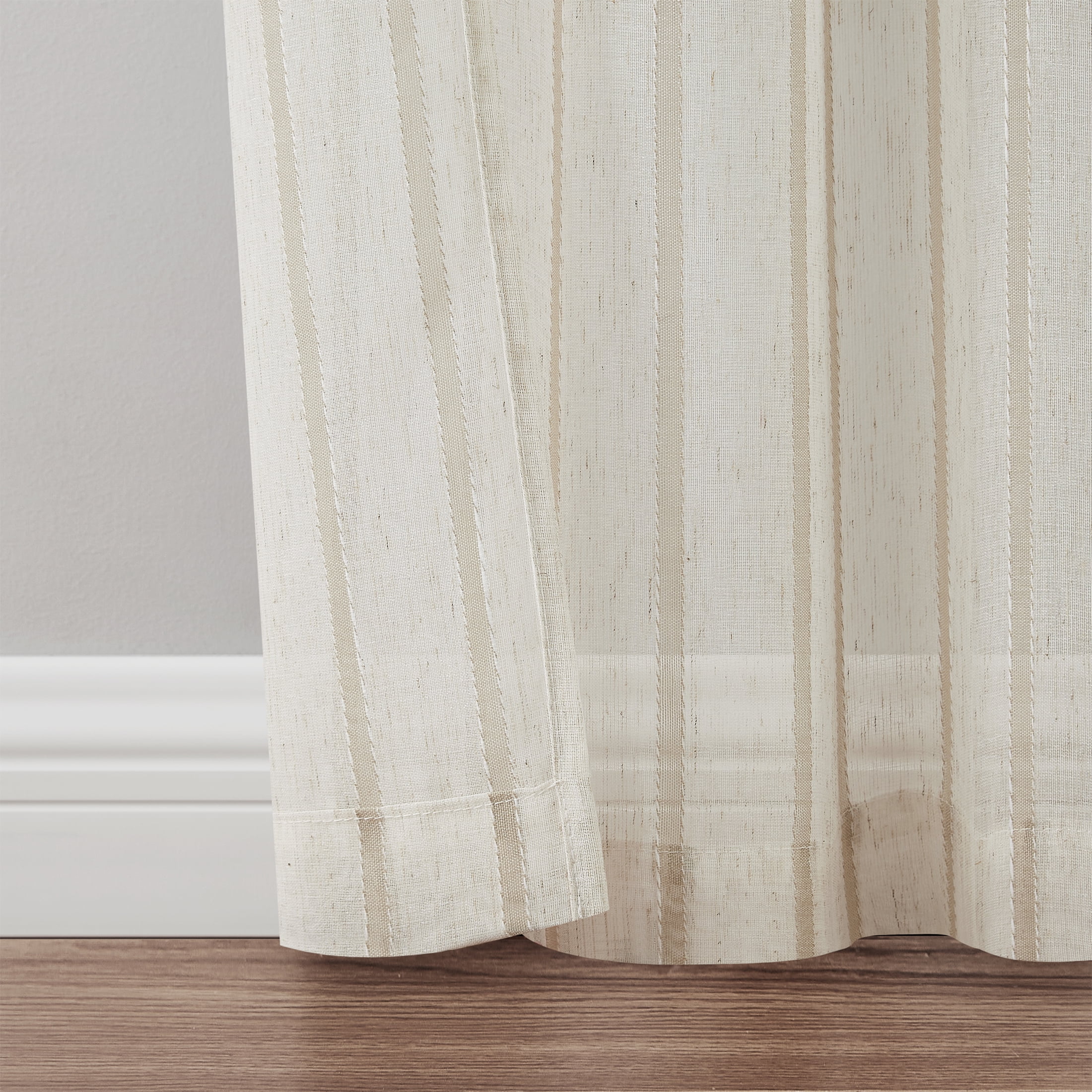 My Texas House Emerson Linen Stripe Light Filtering Tie Top Curtain Panel Pair, Taupe, 76" x 95"