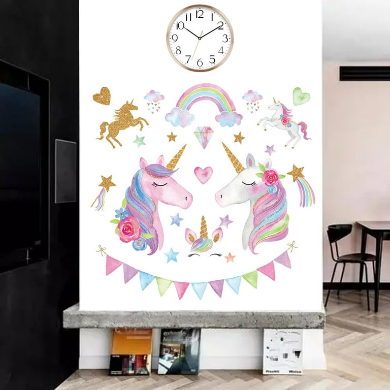 3 Sheets Large Size Unicorn Wall Decals Removable Unicorn Wall Decor  Stickers for Girls Kids Bedroom Nursery Birthday Party Favor