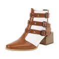 thumbnail image 1 of Ladies Chunky Heel Colorblock Belt Buckle Back Zipper Mid Heel Motorcycle Boots, 1 of 9