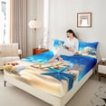 thumbnail image 3 of Castle Fairy Bright Cartoon Underwater Still Life King Sheets 4pcs,Starfish Seashell Coral Scene Bedding,Cyan Cream,1 Fitted Sheet,1 Flat Sheet and 2 Pillowcases, 3 of 6