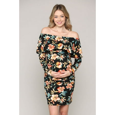 Tropical Floral Off The Shoulder Maternity Dress