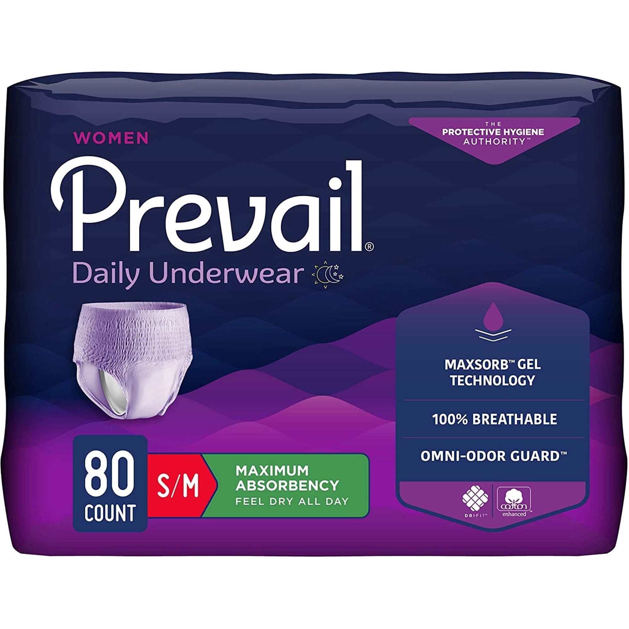 Prevail Incontinence Protective Underwear for Women, Maximum Absorbency, Pull On with Tear Away Seams, Medium, Case of 80