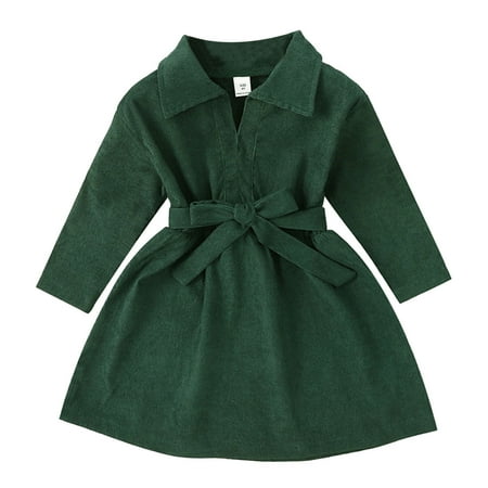 

Toddler Kids Girls Long Sleeve Corduroy Patchwork Bowknot Princess Dress Clothes Outfits