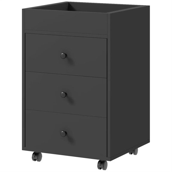 Demi Bonn Rolling Filing Cabinet with Castors, Modern 3 Drawer File Cabinet with Top Tray Under for Home Office, Desk Printer Stand, Black
