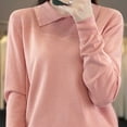 thumbnail image 3 of Juslio Women Sweaters Pullovers Women Tops Solid Peak lapel Long Sleeve Knit Pink, 3 of 4