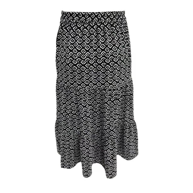 Falda George para Mujer Larga con Elástico en Cintura Estampado Rombos Negro Talla M