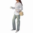 thumbnail image 3 of Women'S Wrap Button Down Blouse Long Sleeve Lapel Shirts Asymmetrical Going Out Tops Office Outfits White M, 3 of 7