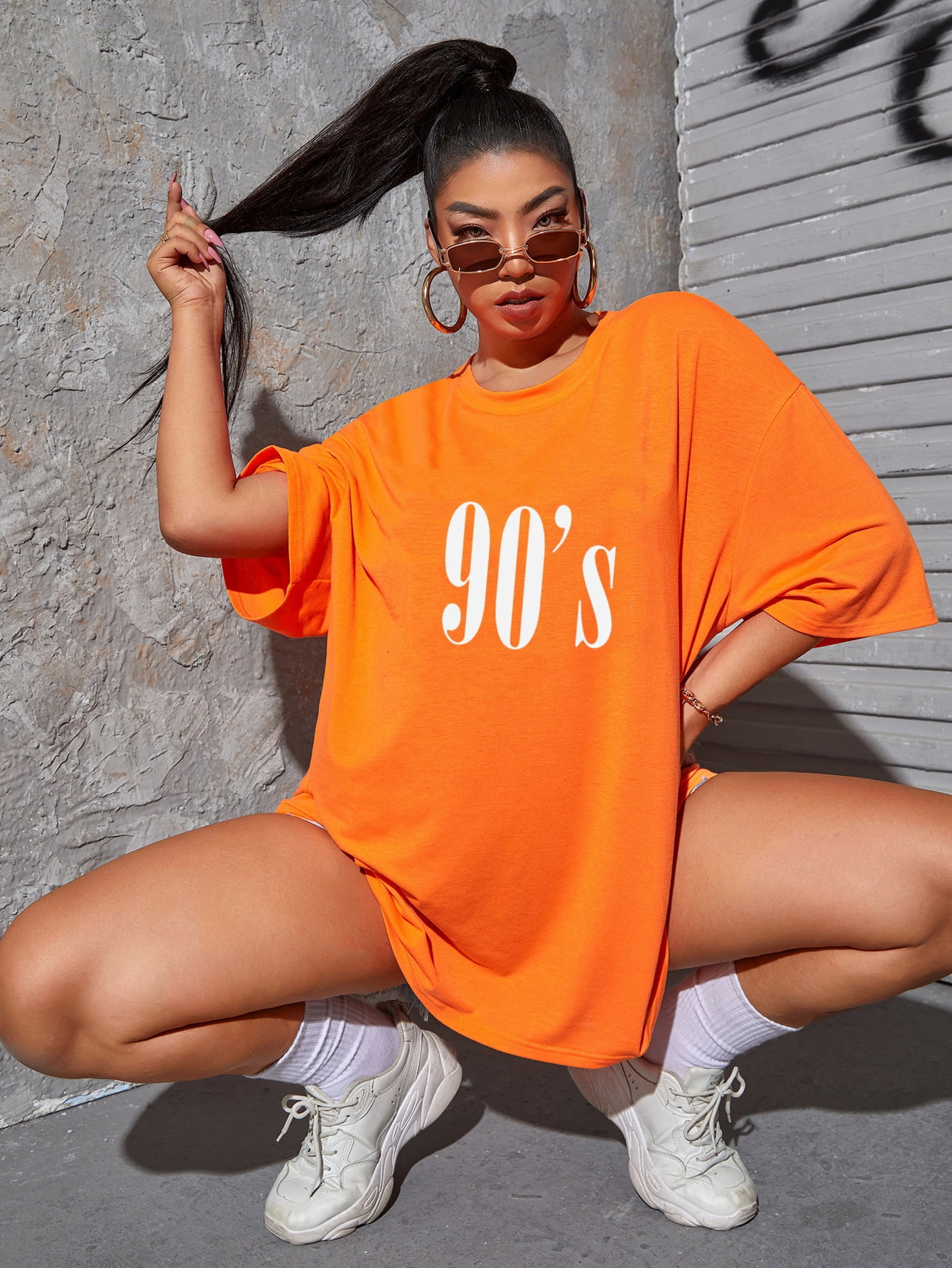 Orange Letter Graphic Drop Shoulder 