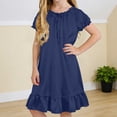thumbnail image 5 of SGFCWSX Girls Casual Dress Short Sleeve Satin Bow Ruffle Hem Loose Fit Summer Dress Navy Size 6-7 Years, 5 of 9
