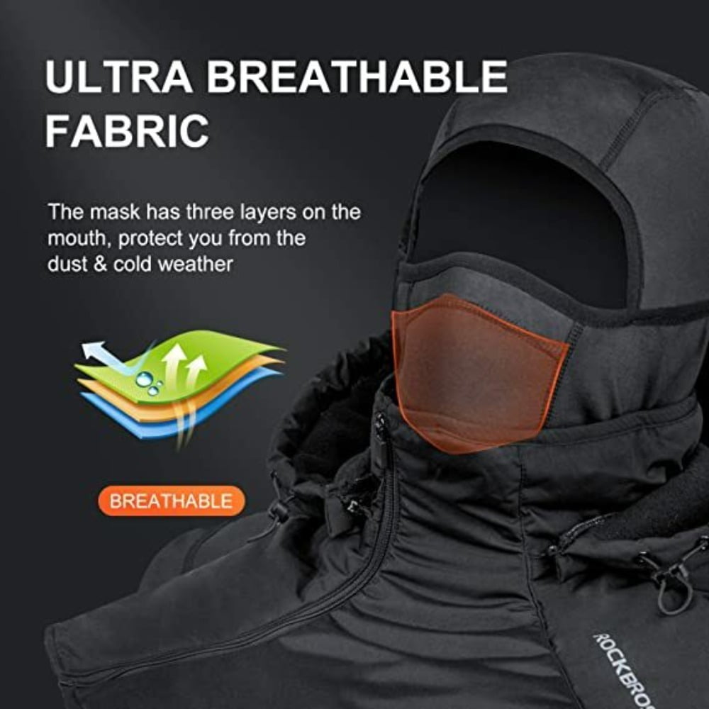 ROCKBROS Winter Ski Head Cover Thermal Fleece Balaclava Breathable Ski Face Mask Unisex with Hood Outdoors Sport Running Cycling Snow Skiing