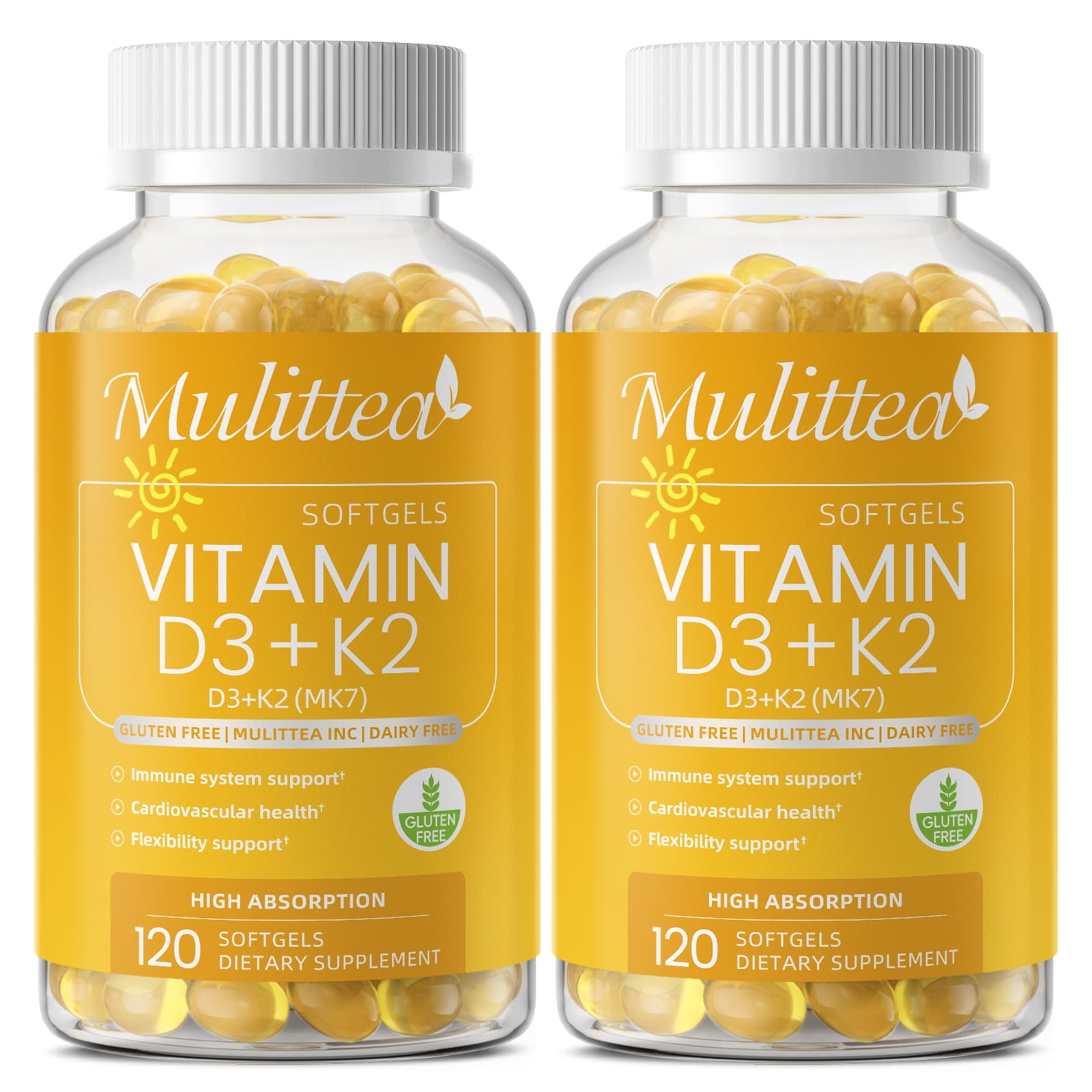 (2 Pack) Vitamin D3 + K2 Supplement, Supports Immune System, Bones Health, 120 Vegen Capsules