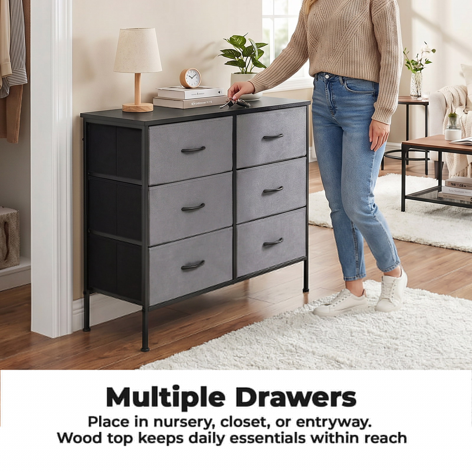thumbnail image 4 of Alvantor Tall Dresser Fabric Storage Tower ,Wooden Top for Kid Room, Closet, Entryway, Nursery, 4 of 7