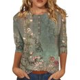 thumbnail image 1 of Innerwin Hauts Imprimé Floral T-Shirt Femme Col Rond Ample Vert Armée 2TG, 1 of 4
