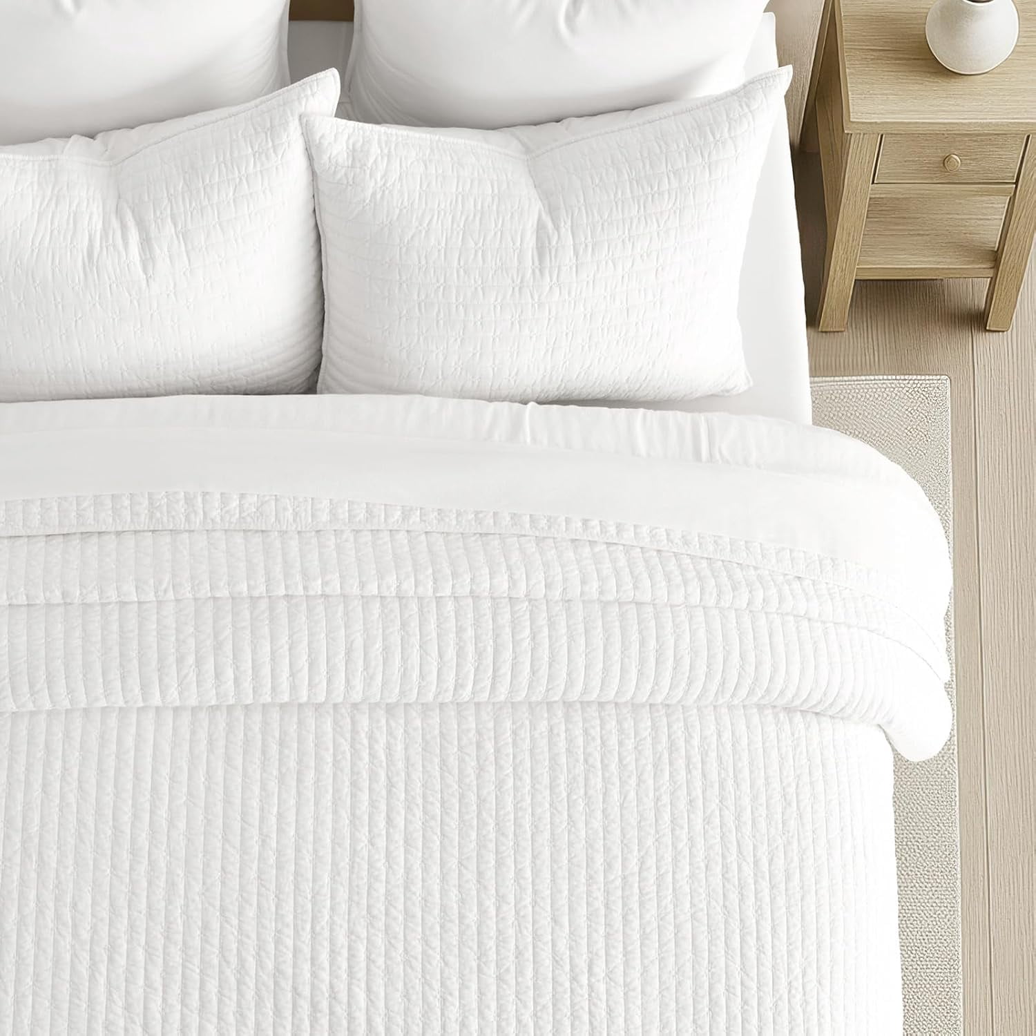EVERGRACE Cross Stitch Pre-Washed Cotton Quilt Bedding Set King Size, Oversized 3 Pieces Lightweight Bedspread Coverlet for All Season, with 2 Matching Shams, Bright White,108"x96"