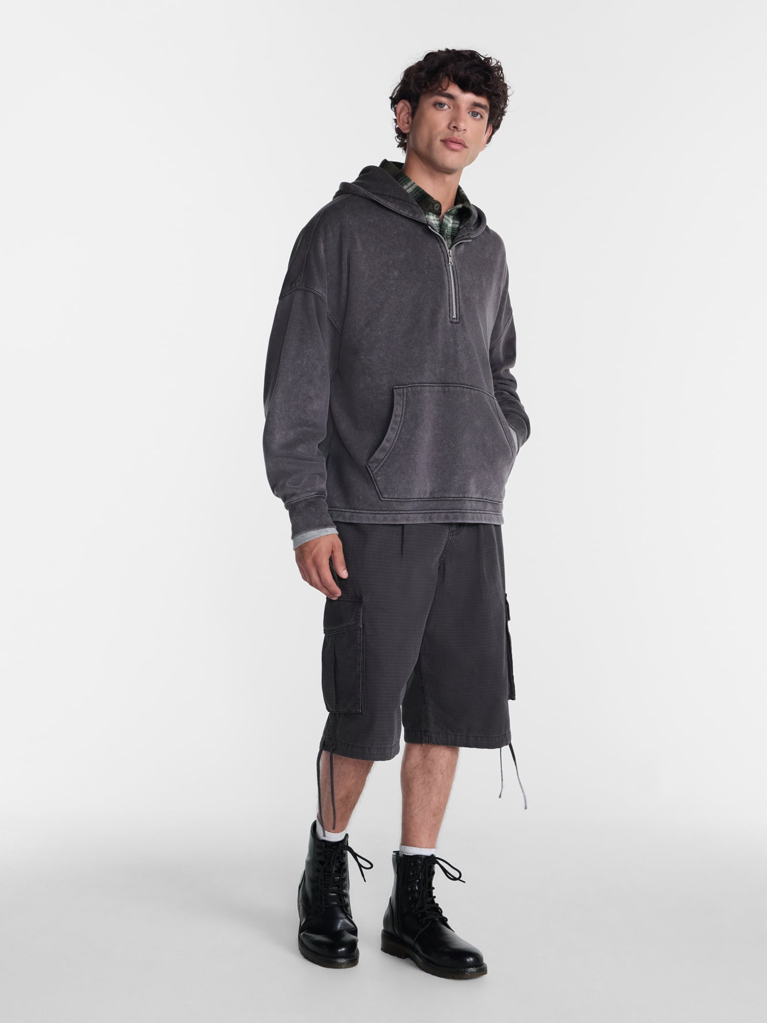 No Boundaries Boxy Fit Half Zip Hoodie Sweatshirt, Men's XS-5XB