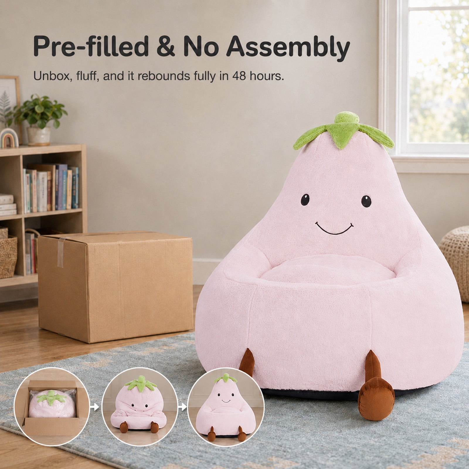 Alvantor Kids Bean Bag Chair, Stuffed Toddler Couch with Artificial Rabbit Fur Cover for Teens & Kids, Comfy Lazy Sofa Chair for Reader, Living Room, Bedroom